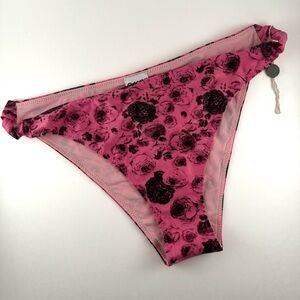 GANNI Floral Twisted Bikini Bottom Pink Size 42 L 10/12 NWT
